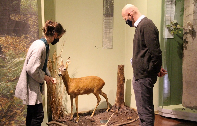 Jana Bingemer und Schulleiter Matthias Müller werfen noch einen Blick in die Oberlausitzausstellung des Museums.